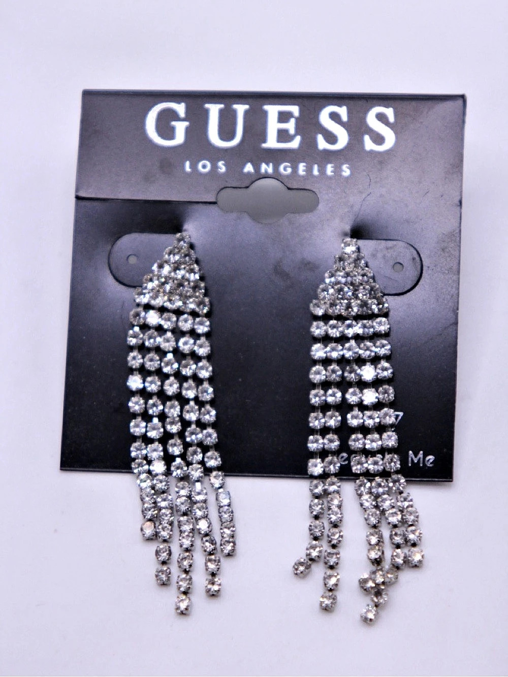 GUESS Silver Rhinestone Fringe Earrings NWT